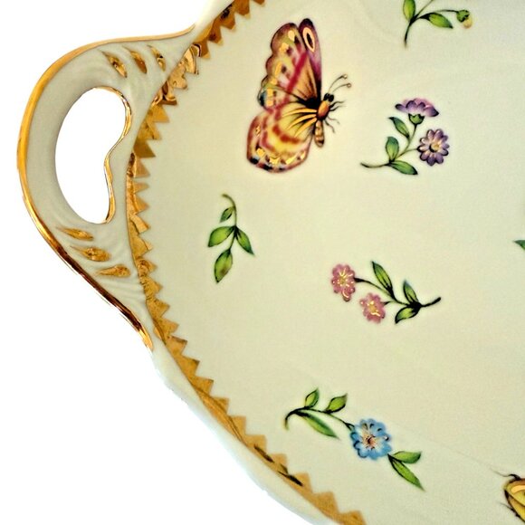 Godinger Primavera Pattern Serving Dish Butterfly Bee Ladybug Gold Plated 7" - Picture 4 of 10